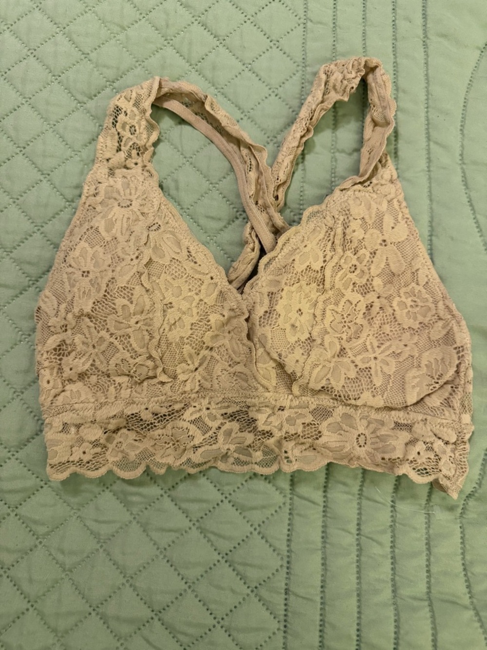 No Boundaries Beige Lace Bralette - Soft Floral Racerback